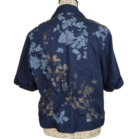 Coldwater Creek | Blue Floral Shirred Open Front Jacket | Size 14 - Picture 4 of 9